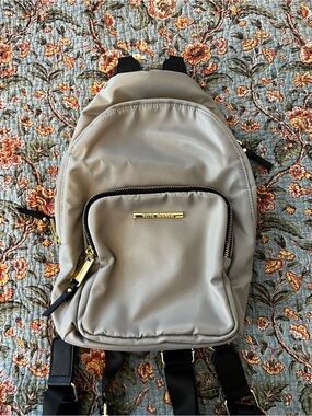 Steve Madden Grey Mini Backpack with Black Gold Studded Straps